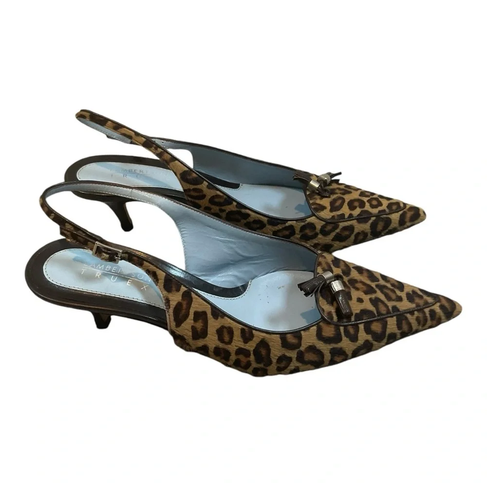 Lambertson Truex Women’s Size 39 Pony Hair Animal Print Slingback Pumps Sandals - Picture 2 of 16